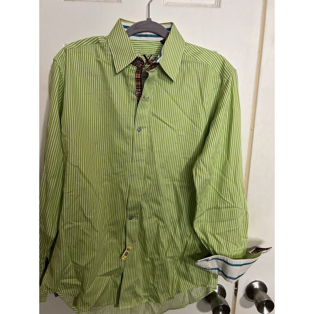 Robert Graham Medium green classy shirt White Stripe Flip Cuffs